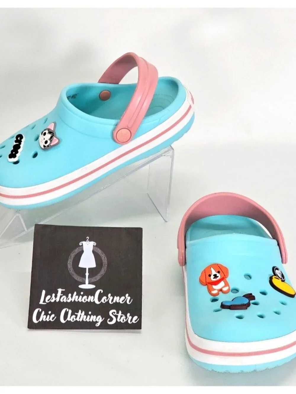 Crocs Junior Ice Blue/Pink Rubber Jibbitz Crocband Clog Size 2 1993